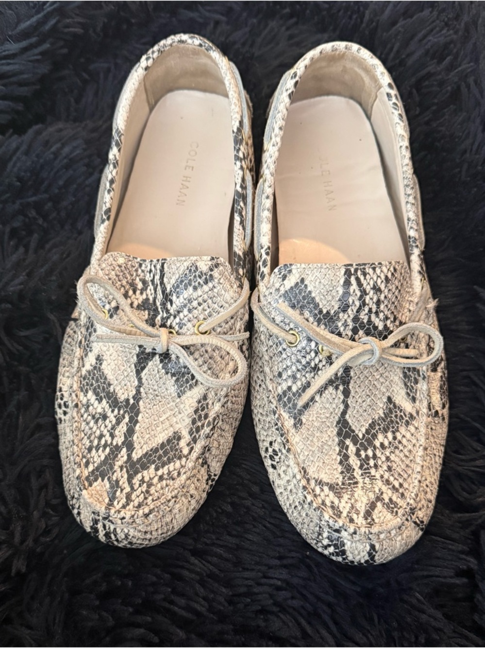 Cole Haan Snake-Print Loafers in Black and Cream